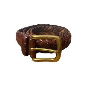 Eddie Bauer Classic Braided Leather Brown Belt Size Medium Solid Brass Buckle